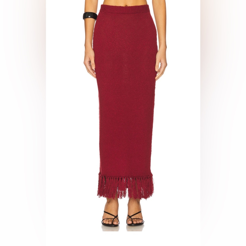 4th & Reckless Revolve Gabby Knitted Fringed Maxi Skirt in Burgundy Small NWT